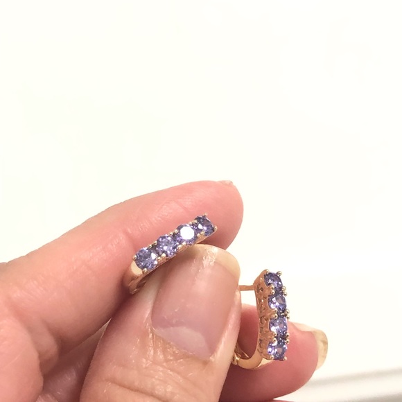 18k Gold Filled Crystal Huggie Earrings - Picture 3 of 6